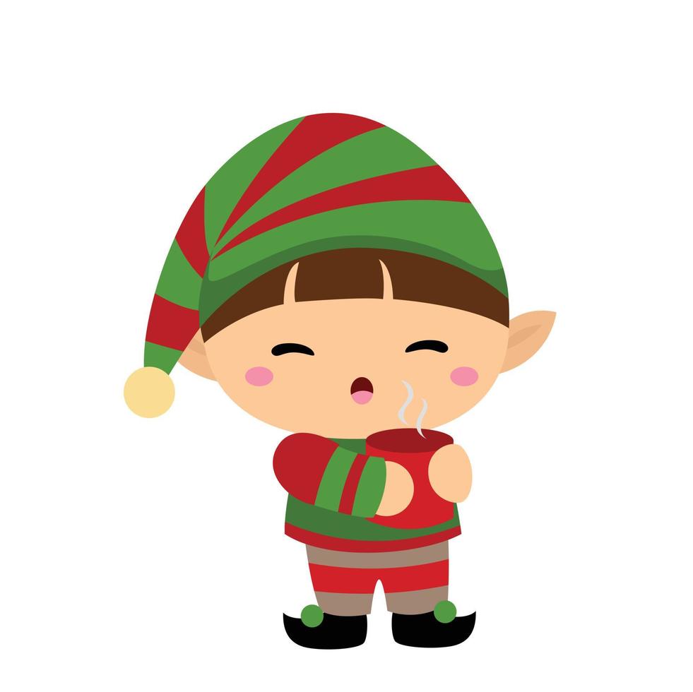 lindo elfo de navidad niños ilustración vector clipart