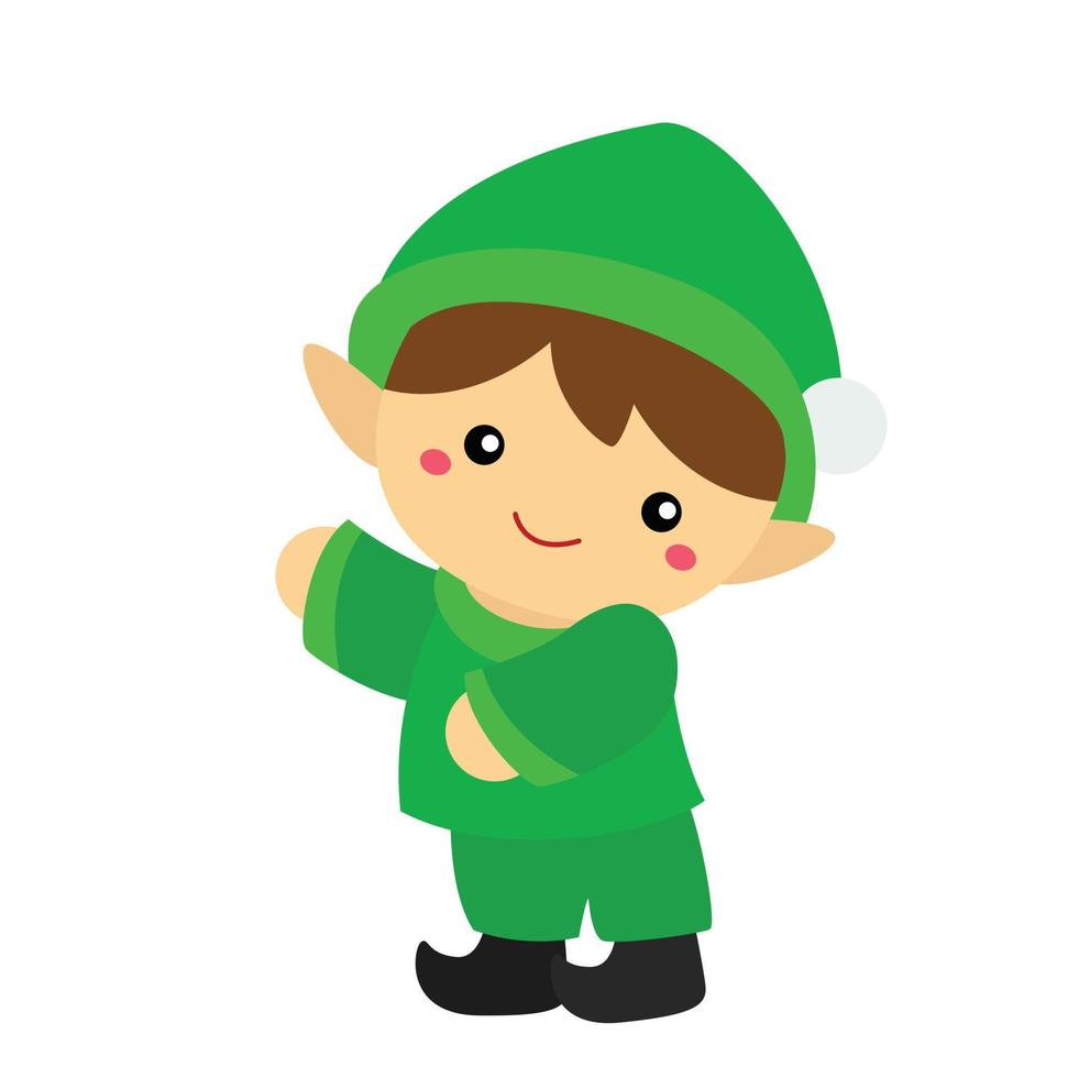 Christmas Green Elf Kids Illustration Vector Clipart