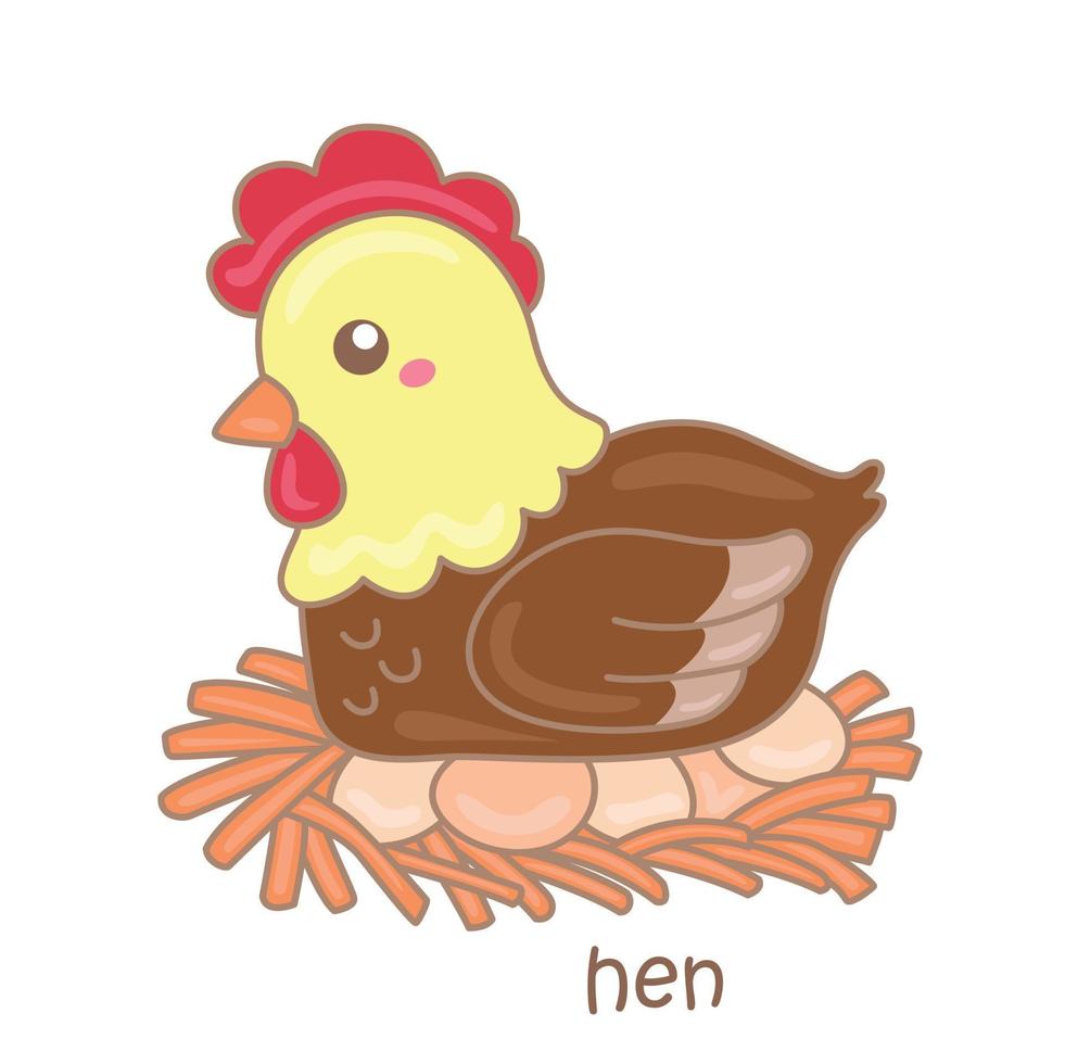 alfabeto h para gallina vocabulario ilustración vector clipart