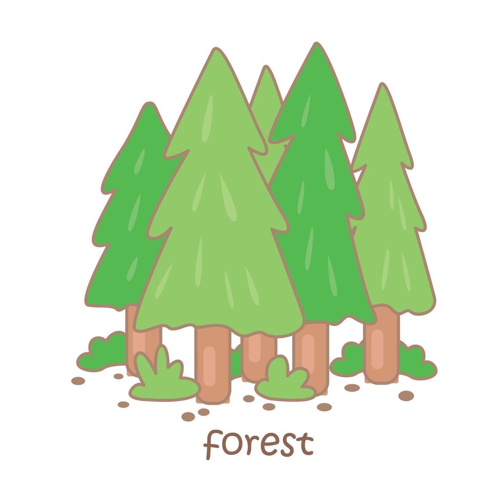 alfabeto f para bosque vocabulario ilustración vector clipart
