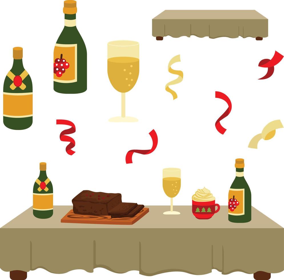 lindo banquete de navidad cena fiesta mesa ilustración vector clipart