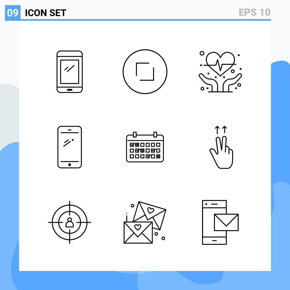 Modern 9 Line style icons Outline Symbols for general use Creative Line Icon Sign Isolated on White Background 9 Icons Pack vector