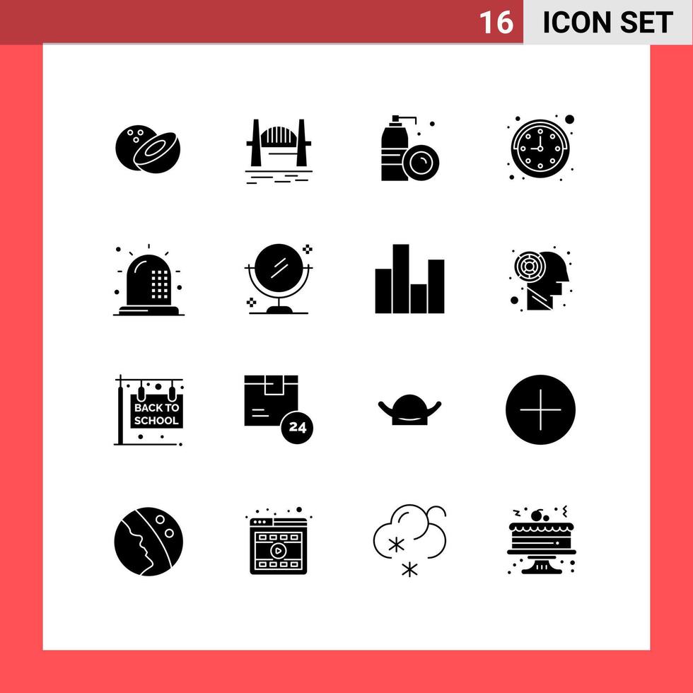 Modern Set of 16 Solid Glyphs and symbols such as form disease bottle ambulance time Editable Vector Design Elements