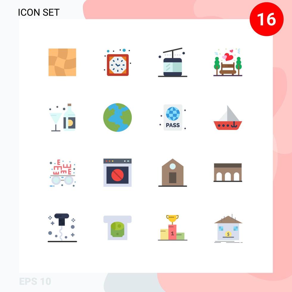 Mobile Interface Flat Color Set of 16 Pictograms of bottle wine regular drink night Editable Pack of Creative Vector Design Elements
