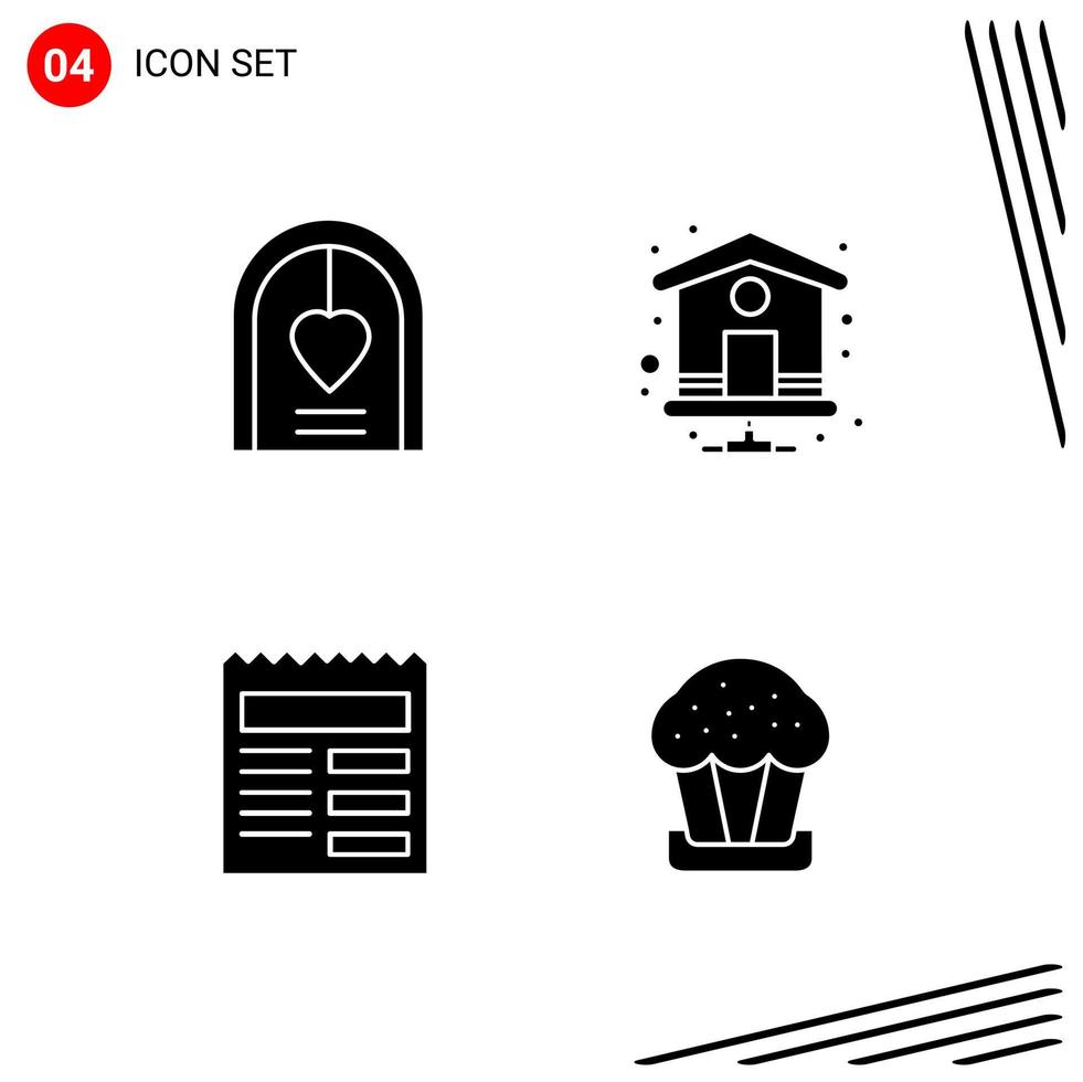 Collection of 4 Vector Icons in solid style Pixle Perfect Glyph Symbols for Web and Mobile Solid Icon Signs on White Background 4 Icons