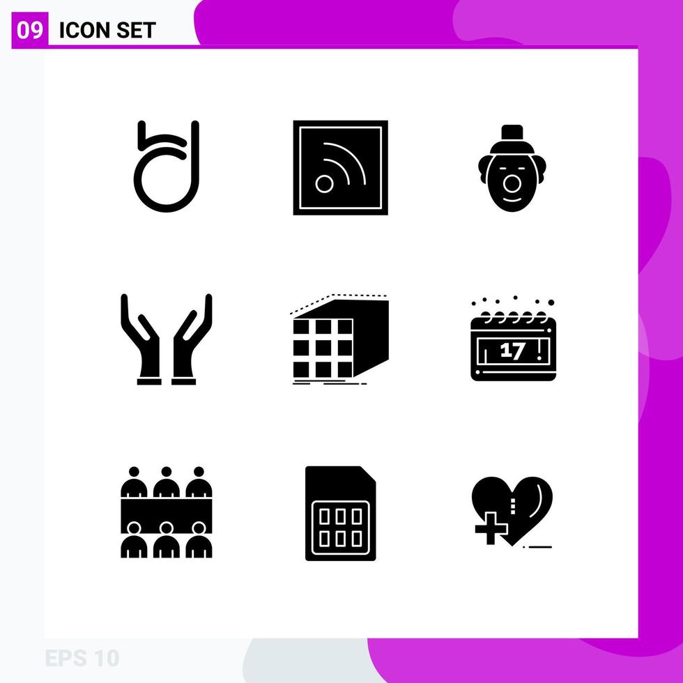 9 Solid Glyph concept for Websites Mobile and Apps matrix cube clown aggregation hands Editable Vector Design Elements