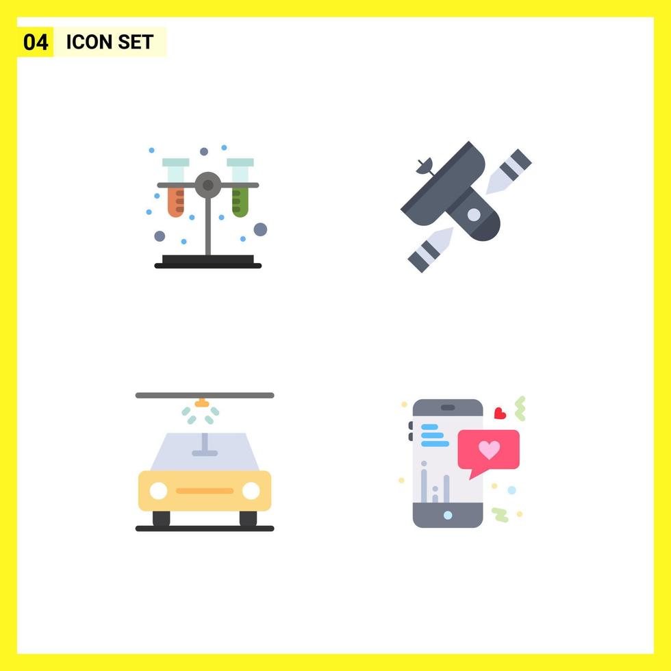 4 Universal Flat Icons Set for Web and Mobile Applications chemistry wash broadcast satellite mobile Editable Vector Design Elements