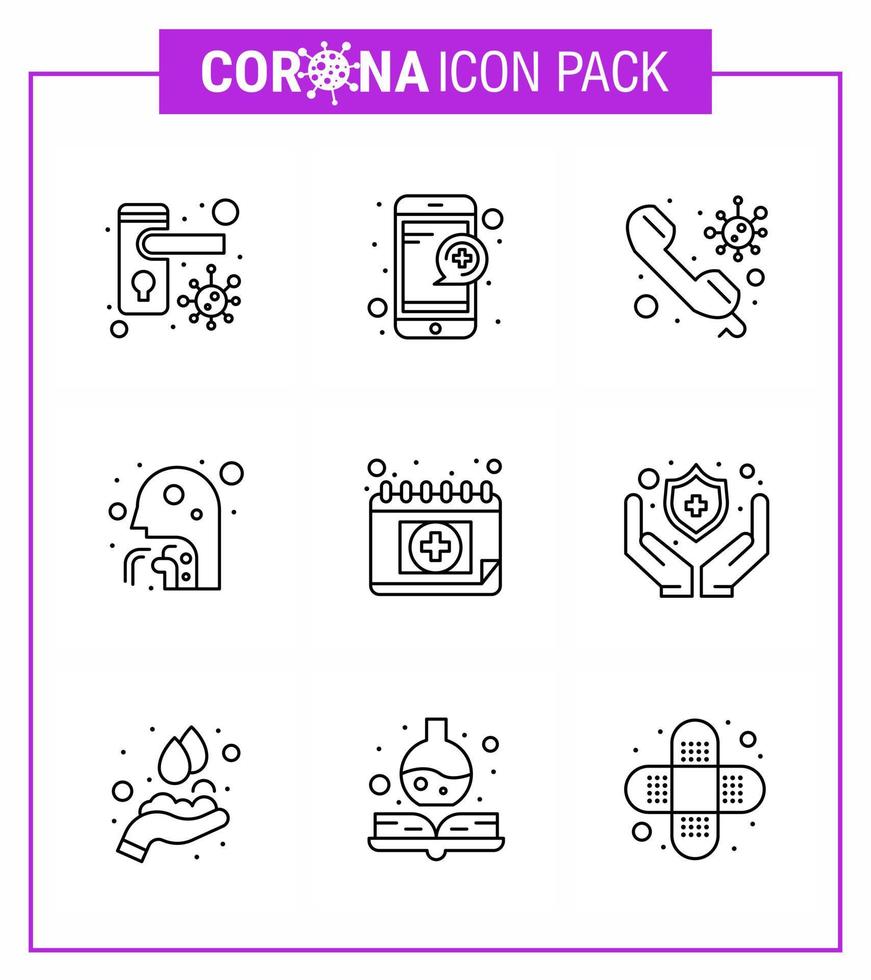 9 Line viral Virus corona icon pack such as throat man call healthcare call viral coronavirus 2019nov disease Vector Design Elements