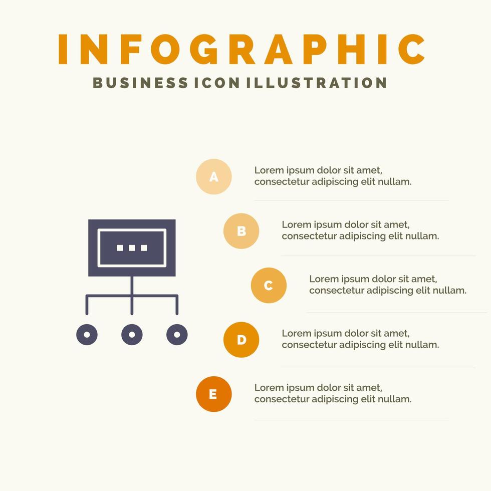 Network Business Chart Graph Management Organization Plan Process Solid Icon Infographics 5 Steps Presentation Background vector