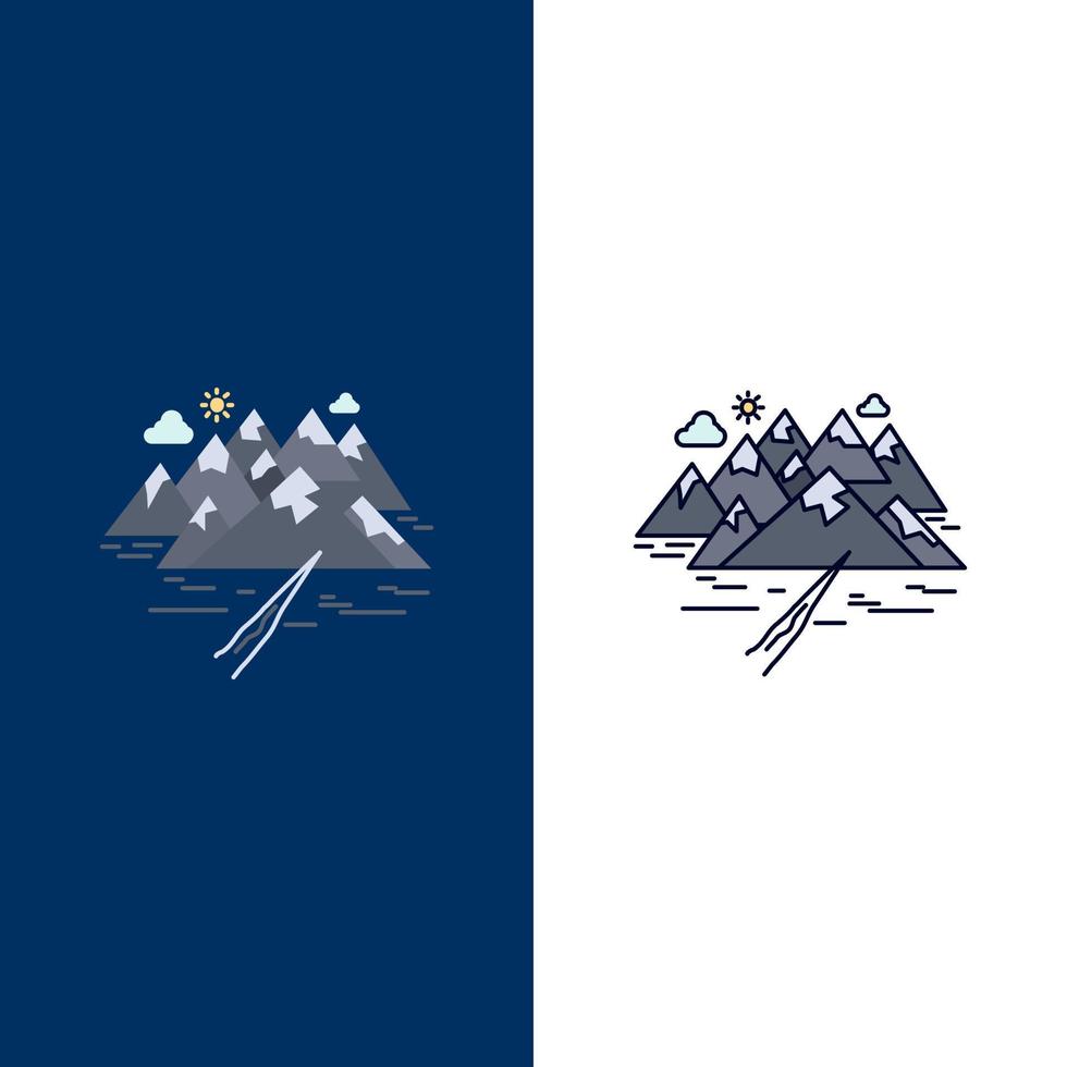 montaña colina paisaje rocas grieta color plano icono vector