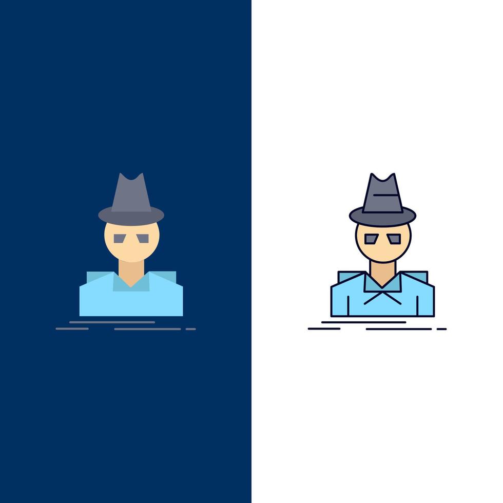 Detective hacker incognito spy thief Flat Color Icon Vector