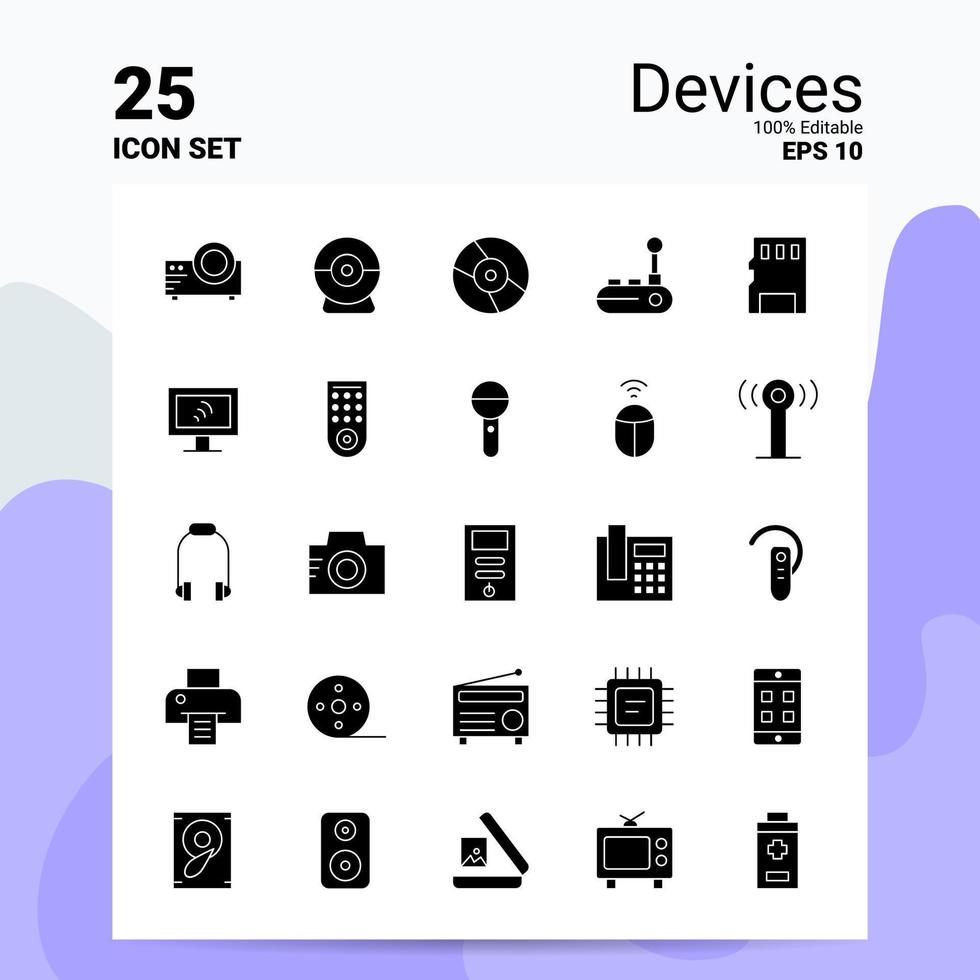 25 Devices Icon Set 100 Editable EPS 10 Files Business Logo Concept Ideas Solid Glyph icon design vector