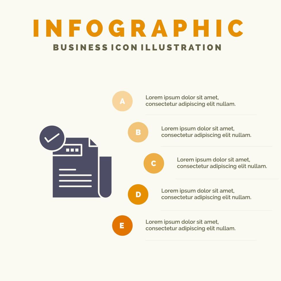 verificar la función de la lista de verificación funciones destacadas icono sólido infografía 5 pasos presentación antecedentes vector