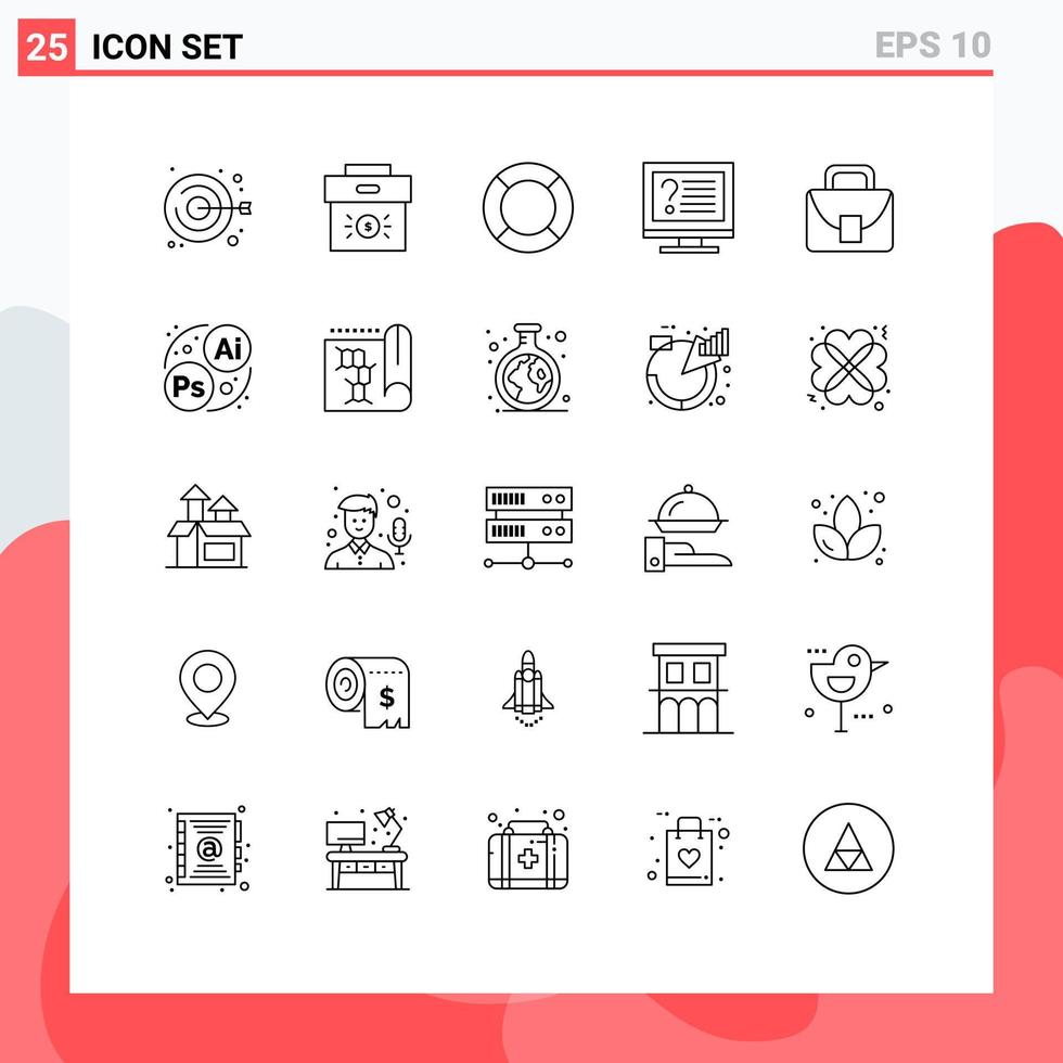 Group of 25 Modern Lines Set for info contact investment computer ui Editable Vector Design Elements