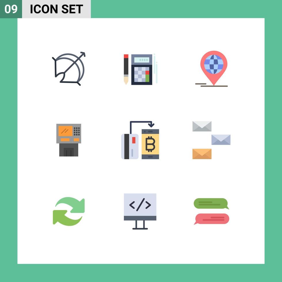 Set of 9 Vector Flat Colors on Grid for cashpoint bankomat financial atm global Editable Vector Design Elements
