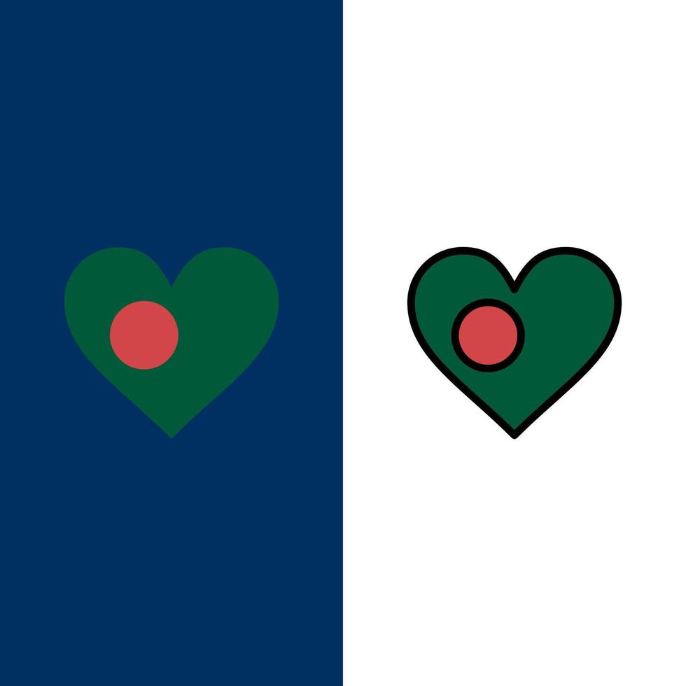 Heart Bangla Bangladesh Country Flag  Icons Flat and Line Filled Icon Set Vector Blue Background