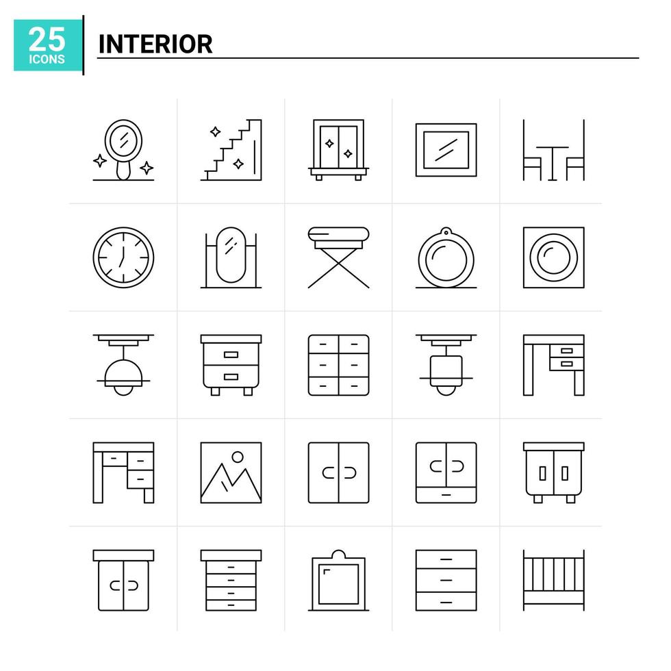 25 Interior icon set vector background