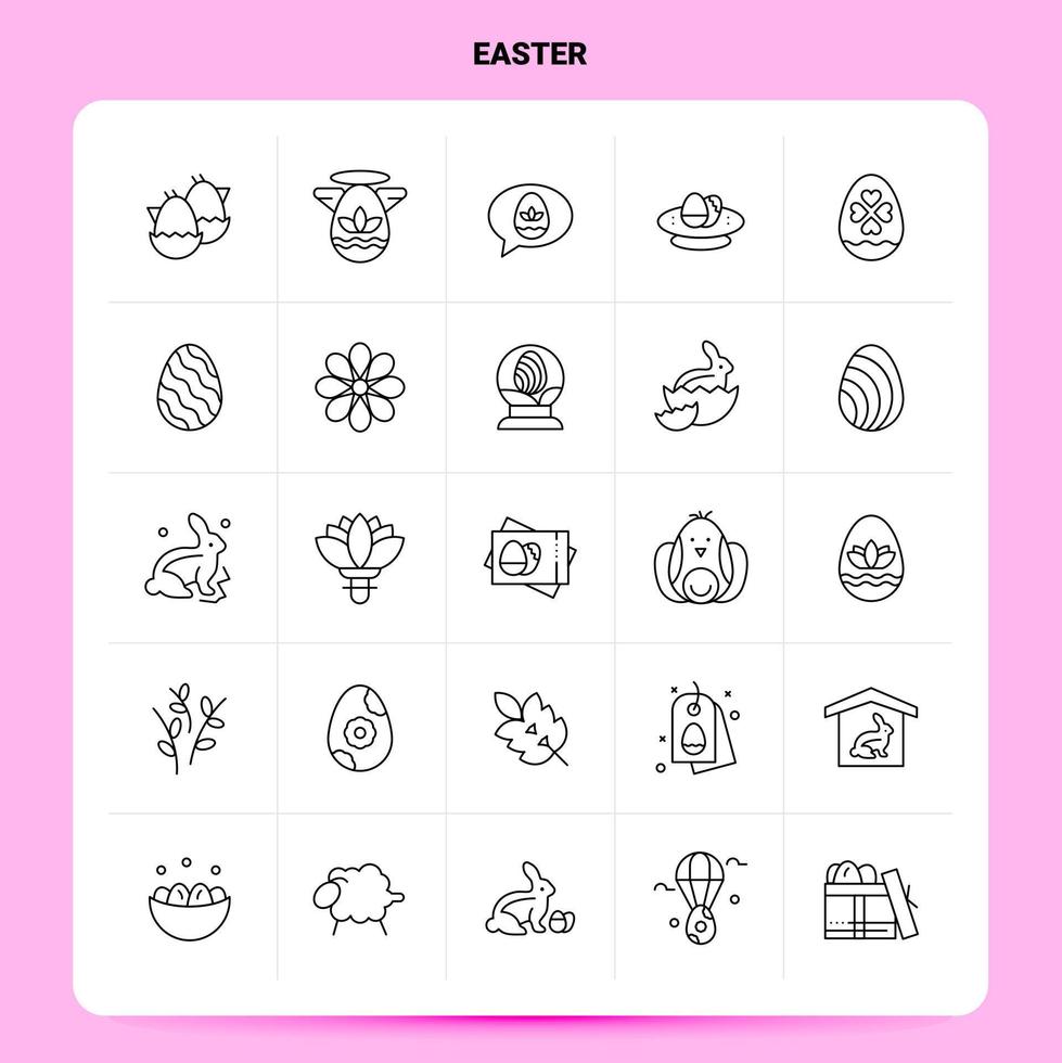 OutLine 25 Easter Icon set Vector Line Style Design Black Icons Set Linear pictogram pack Web and Mobile Business ideas design Vector Illustration