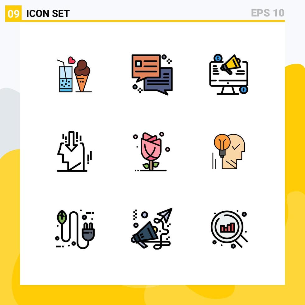 Universal Icon Symbols Group of 9 Modern Filledline Flat Colors of flora opinion marketing marketing advertising Editable Vector Design Elements