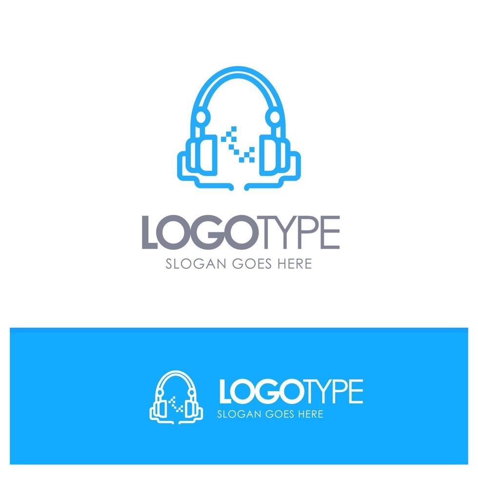 logotipo de contorno azul libre de audio de música de auriculares con lugar para el eslogan vector