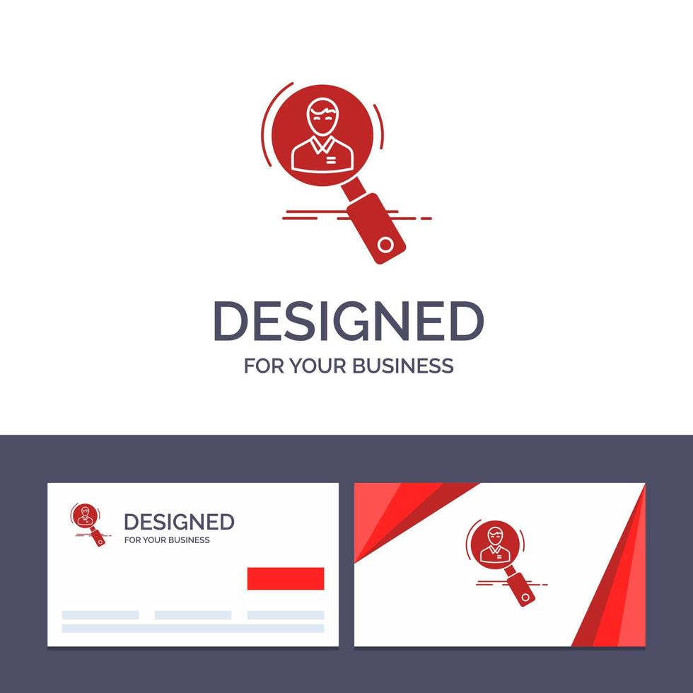 tarjeta de visita creativa y plantilla de logotipo búsqueda empleado hr caza recursos personales reanudar ilustración vectorial vector