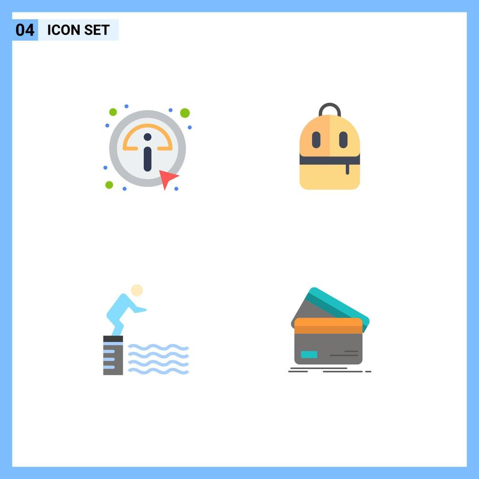 4 Thematic Vector Flat Icons and Editable Symbols of click jump information study pool Editable Vector Design Elements