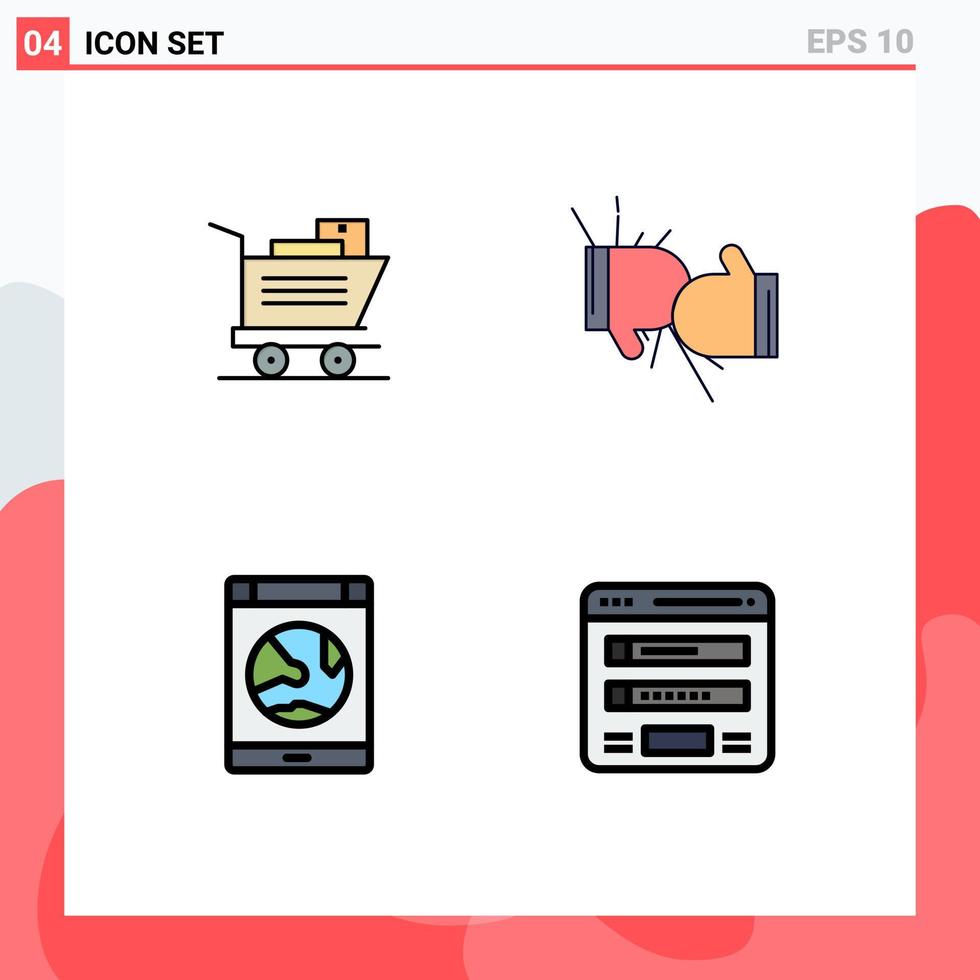 User Interface Pack of 4 Basic Filledline Flat Colors of cart connection box fight online Editable Vector Design Elements