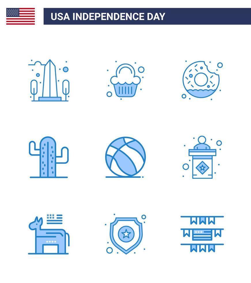 conjunto de 9 iconos del día de los ee.uu. símbolos americanos signos del día de la independencia para la celebración del fútbol en abundancia elementos de diseño del vector del día de los ee.uu.