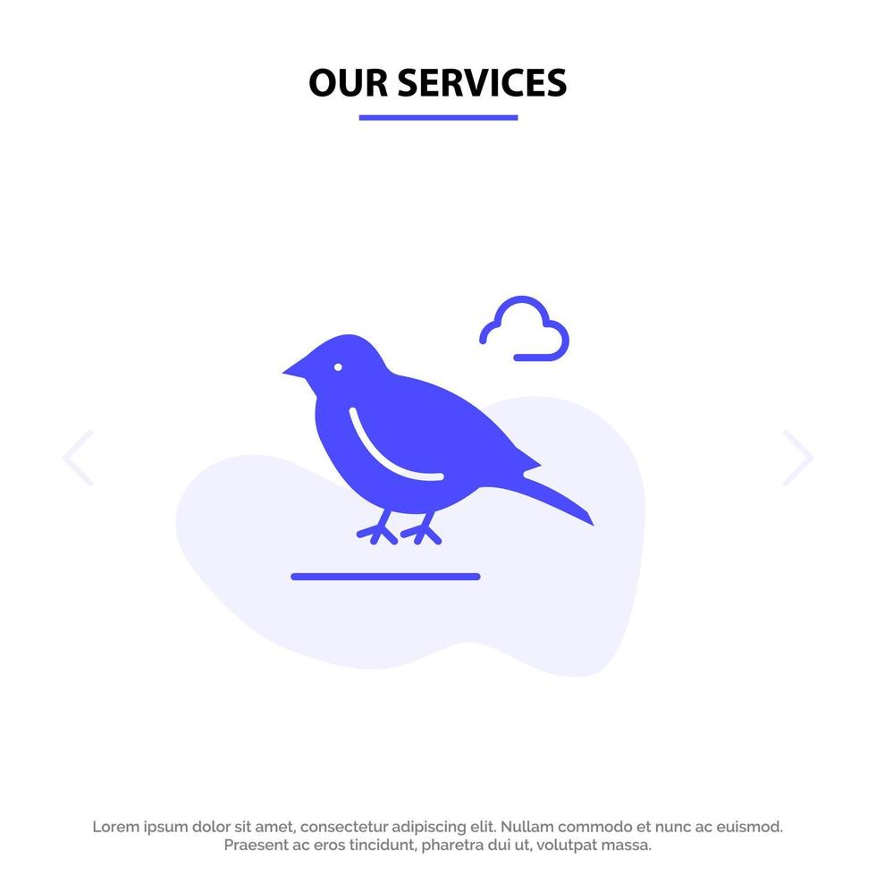 Our Services Bird British Small Sparrow Solid Glyph Icon Web card Template vector