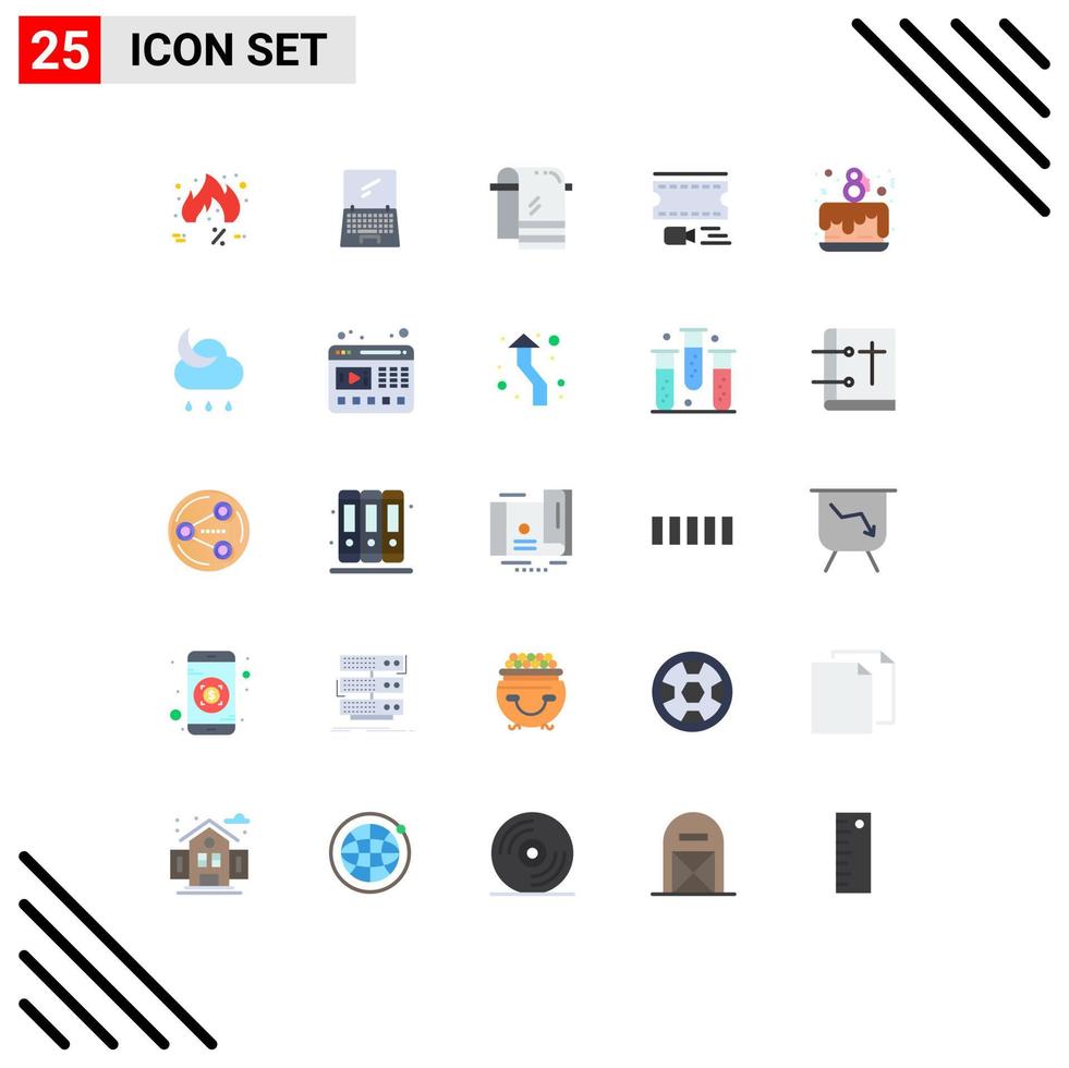 Pictogram Set of 25 Simple Flat Colors of filmstrip film imac animation towel Editable Vector Design Elements