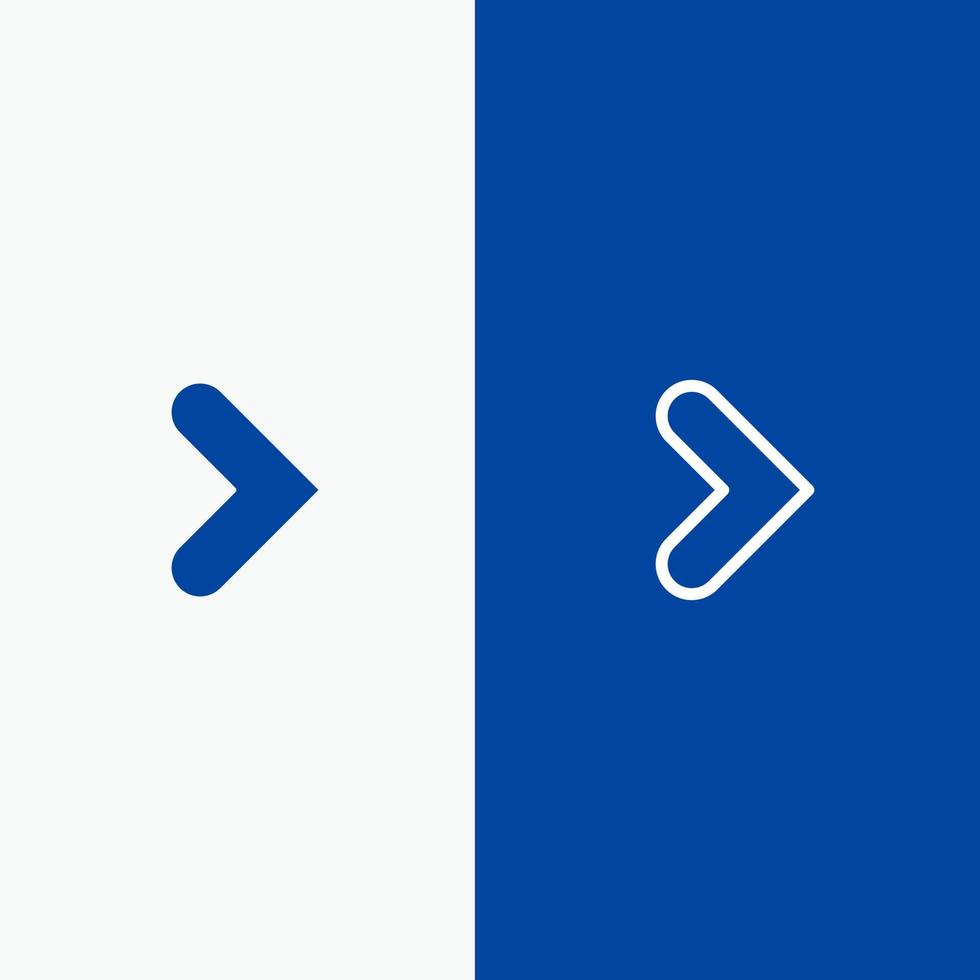 flecha hacia la derecha hacia adelante línea de dirección y glifo icono sólido bandera azul línea y glifo icono sólido bandera azul vector