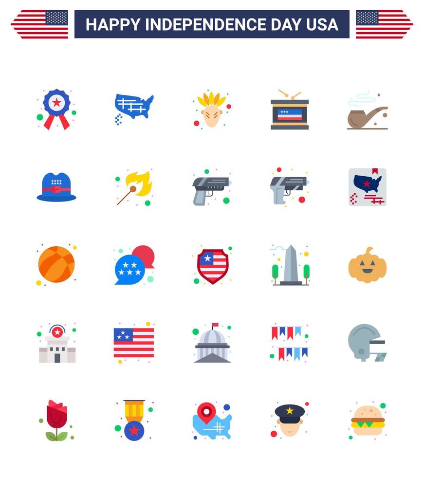 Happy Independence Day 25 Flats Icon Pack for Web and Print st pipe american independence day holiday Editable USA Day Vector Design Elements