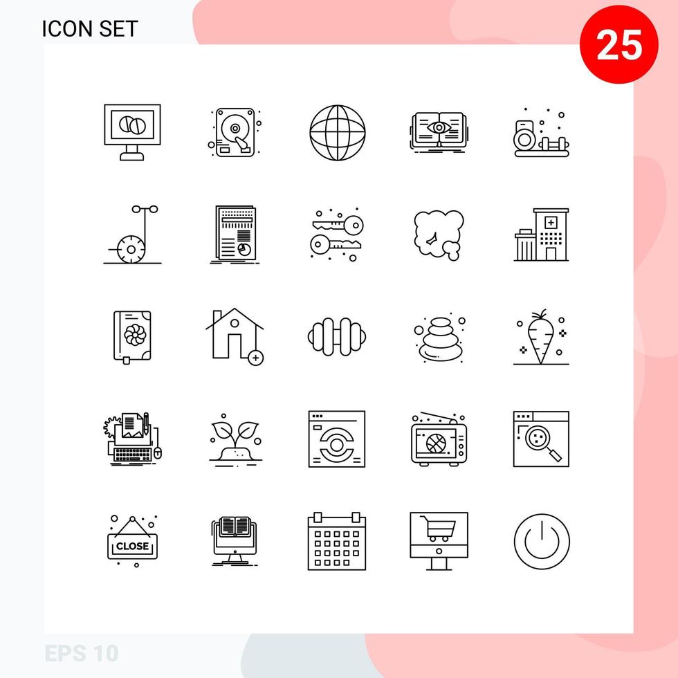 25 Universal Lines Set for Web and Mobile Applications fitness hobbies internet growth eye Editable Vector Design Elements