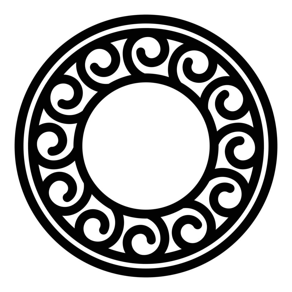 Round shield icon outline vector. Greece temple vector