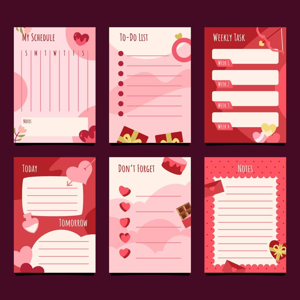 conjunto de plantillas de diario de san valentín vector