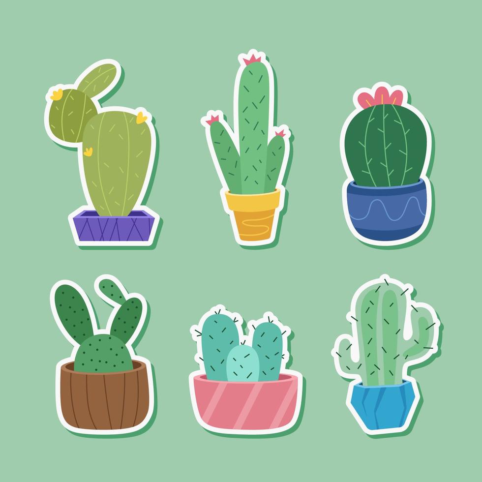 conjunto de pegatinas de diario con temática de cactus vector