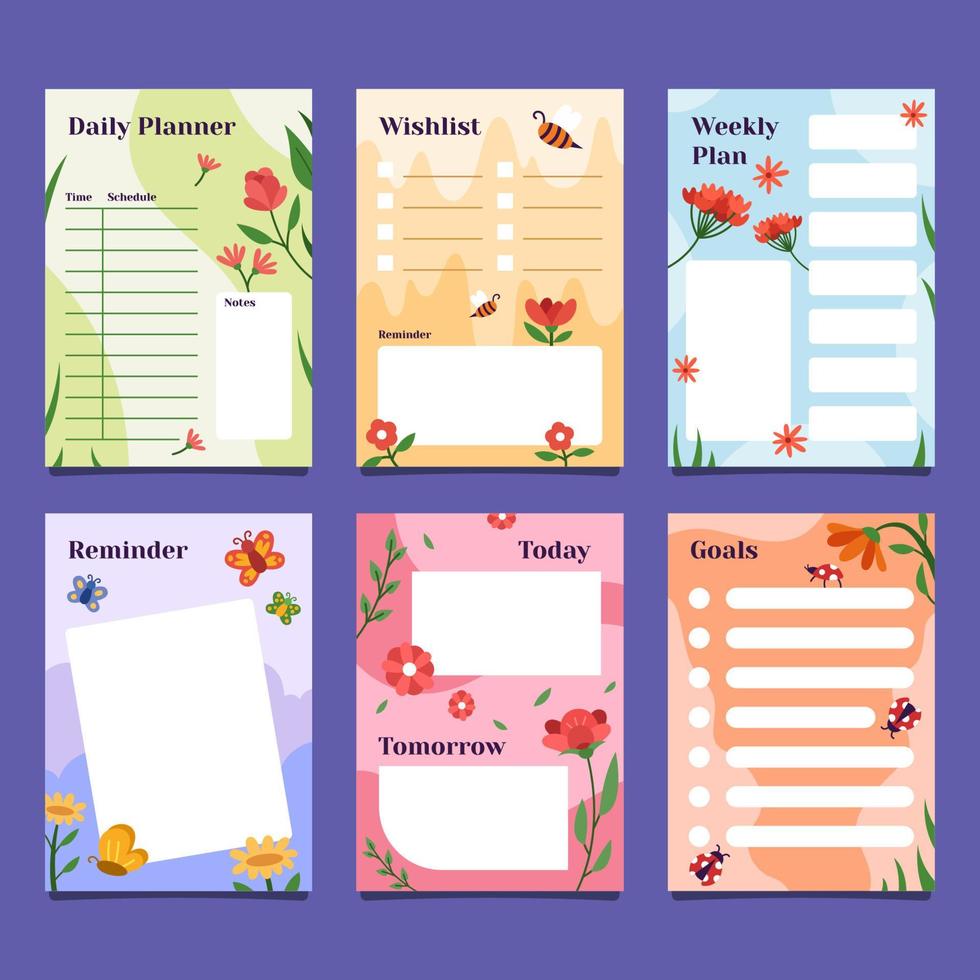 Spring flower journal template collection vector