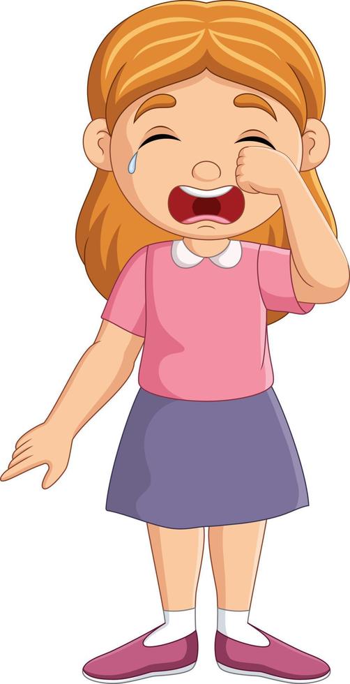 Cartoon little girl standing and crying vector