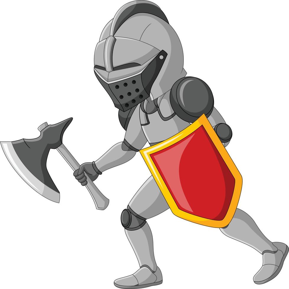 Cartoon knight holding an axe and shield vector