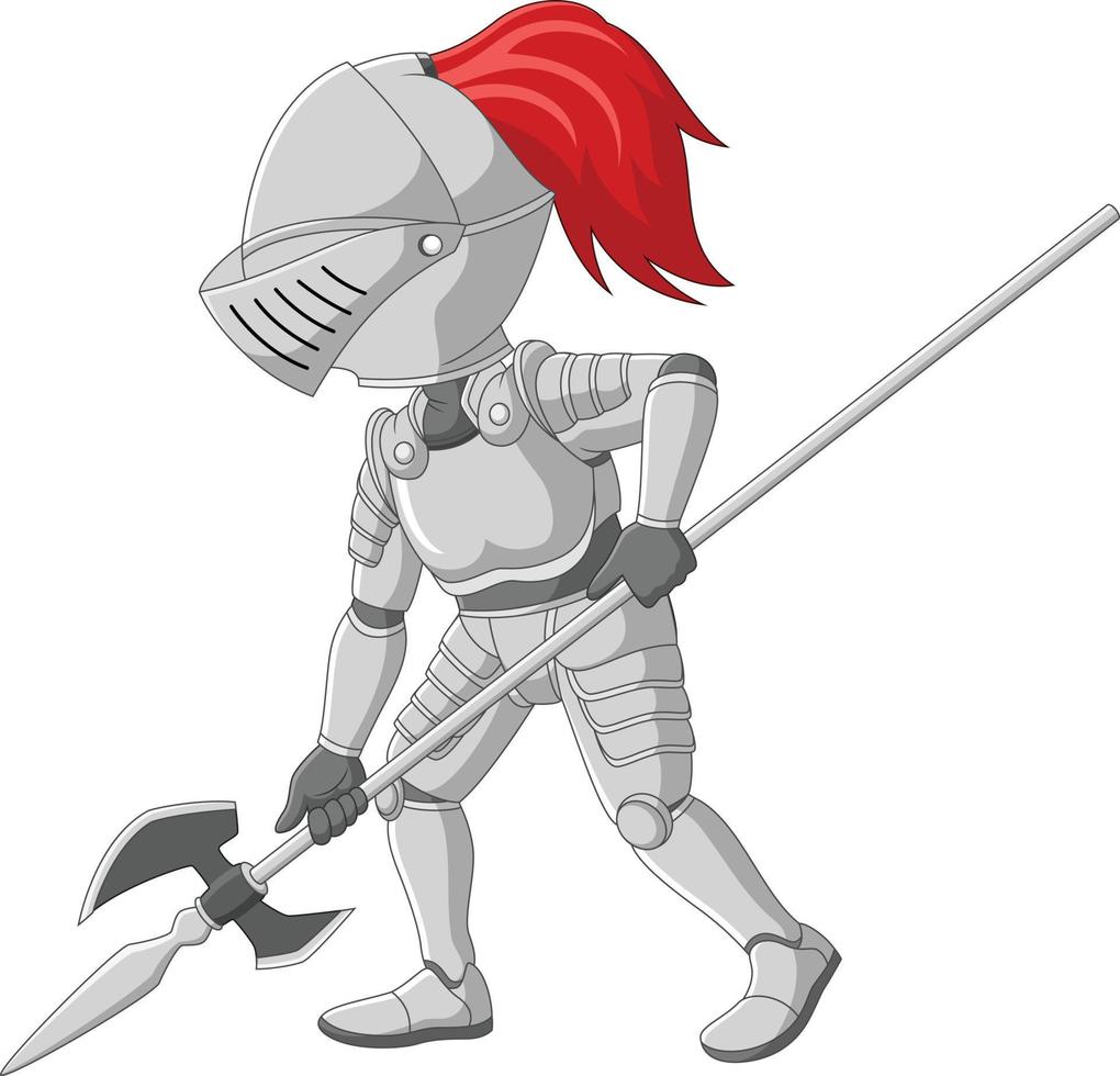 Cartoon knight holding a spear vector