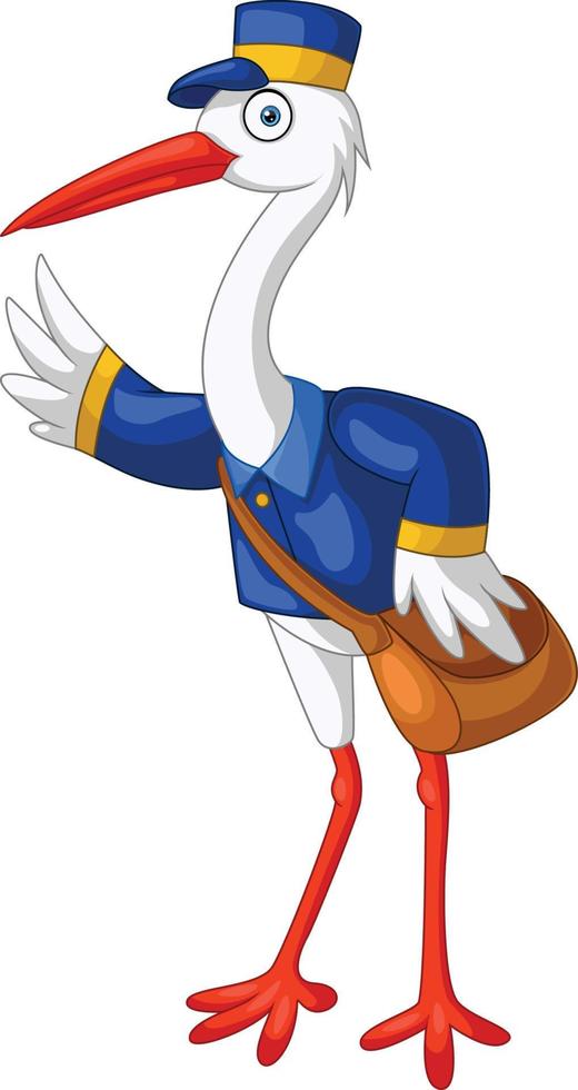 Cartoon stork postman on white background vector