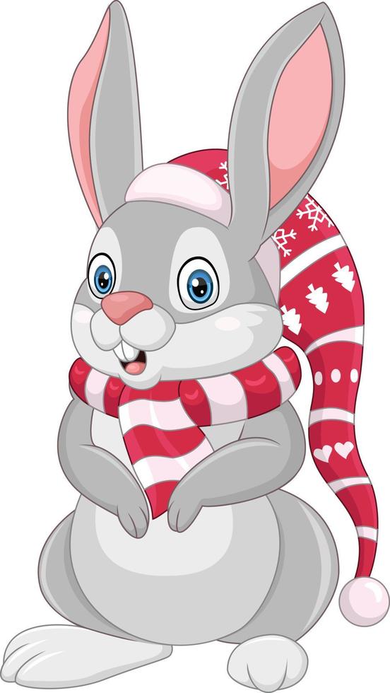 Cartoon rabbit in a santa hat and scarf vector