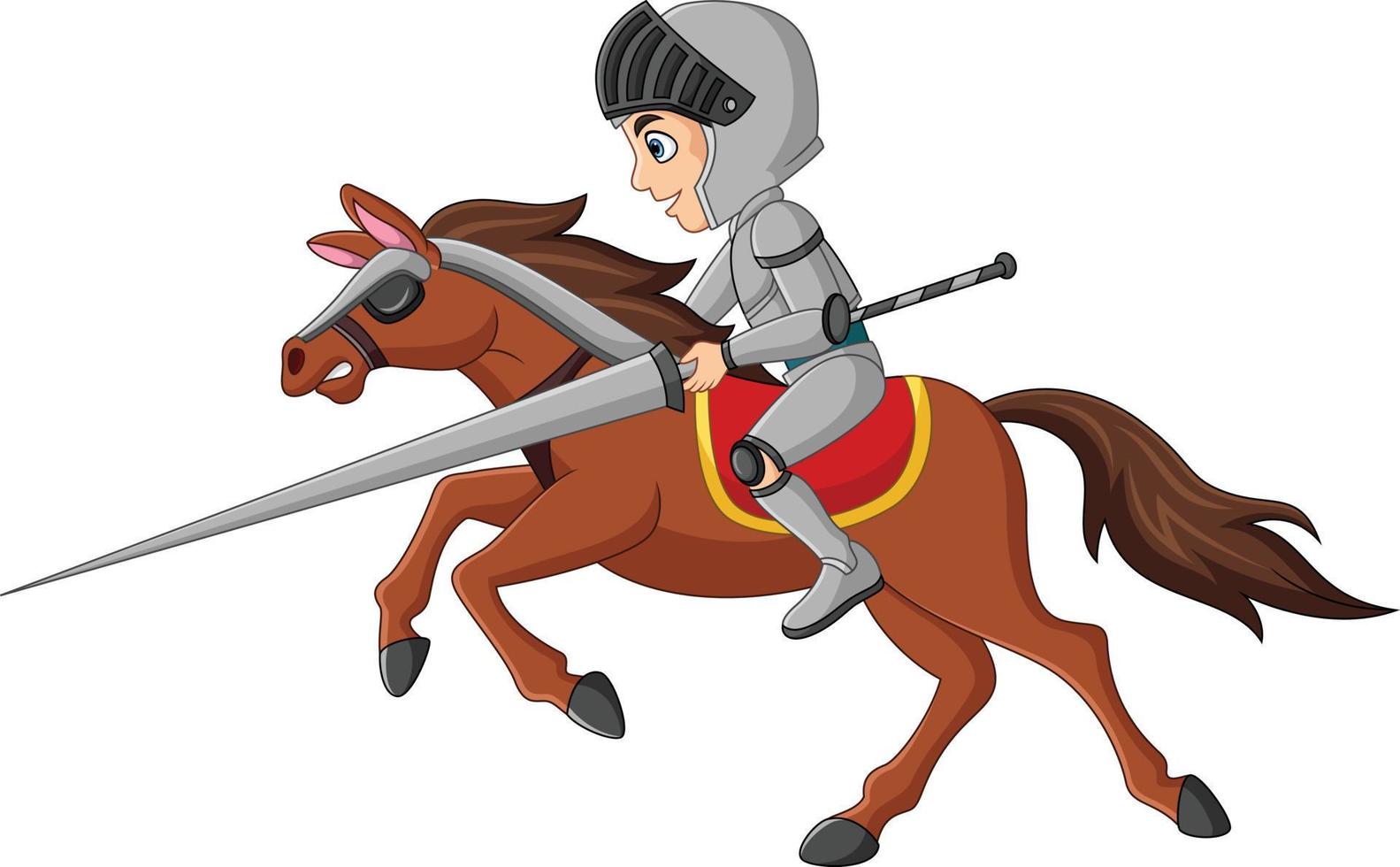 Cartoon knight riding a horse with lance vector