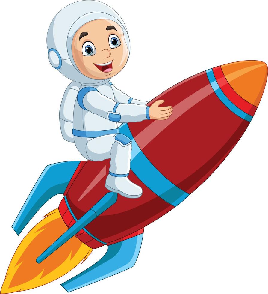 Cartoon boy astronaut riding a rocket vector