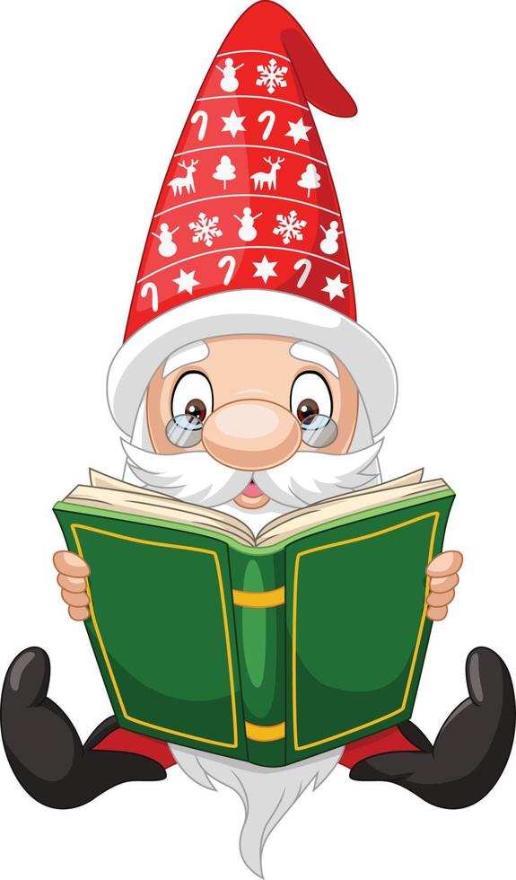 Cartoon gnome reading a book vector