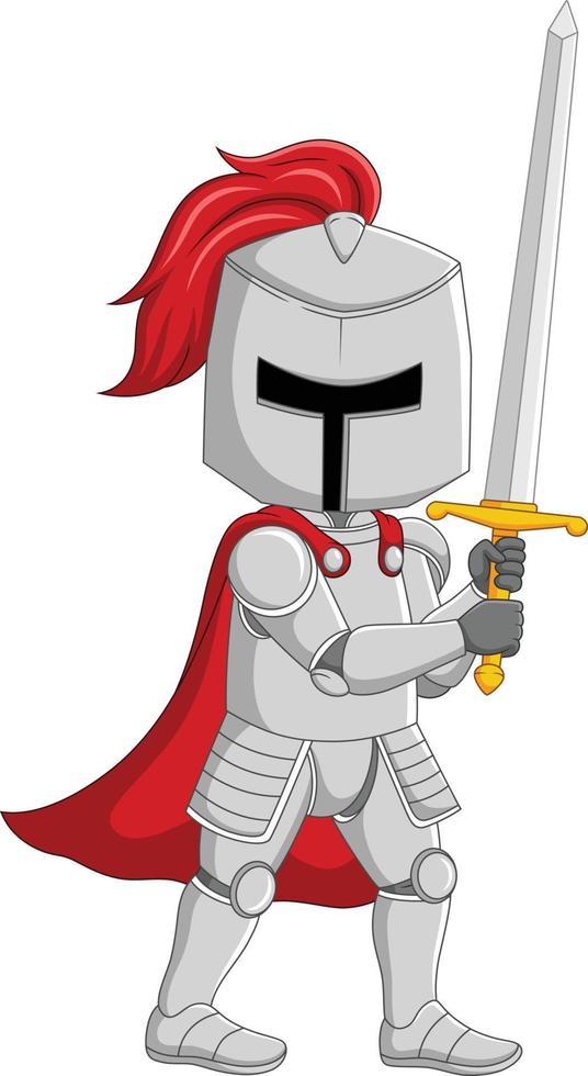 Cartoon knight holding a sword vector