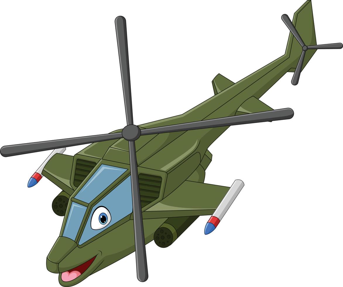 helicóptero militar de dibujos animados sobre fondo blanco vector