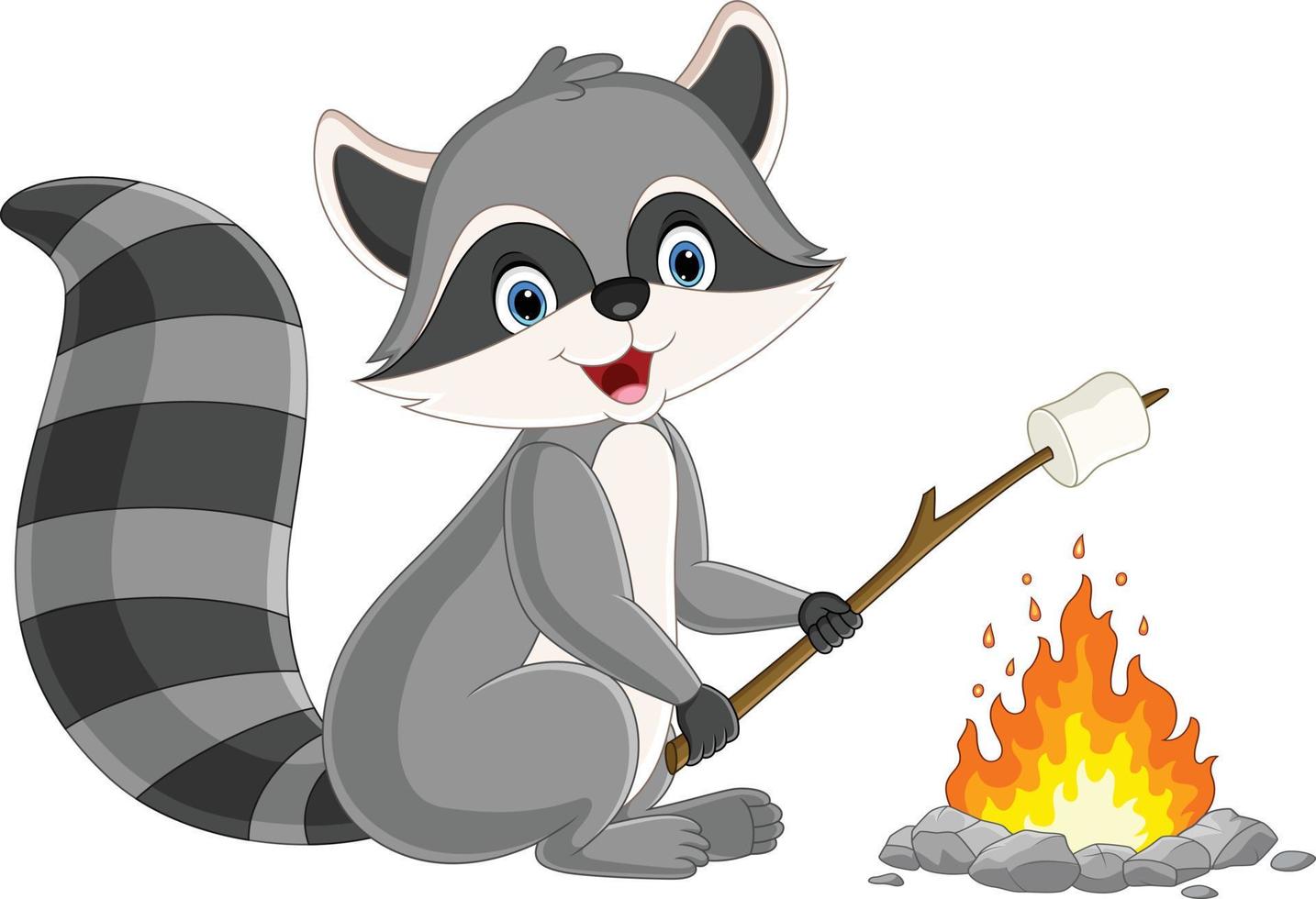 Cute raccoon cartoon roasting a marshmallow vector