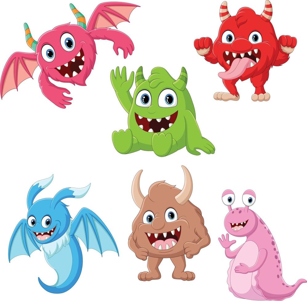 Set of cute monster cartoon vector