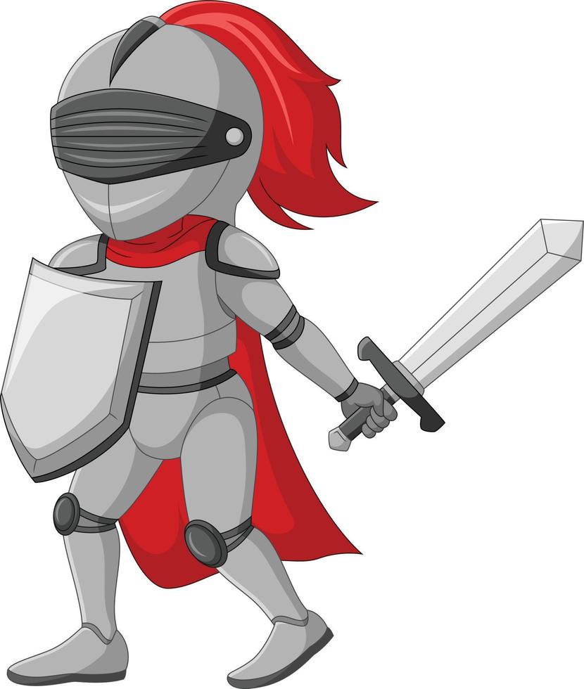 Cartoon knight holding a sword and shield vector